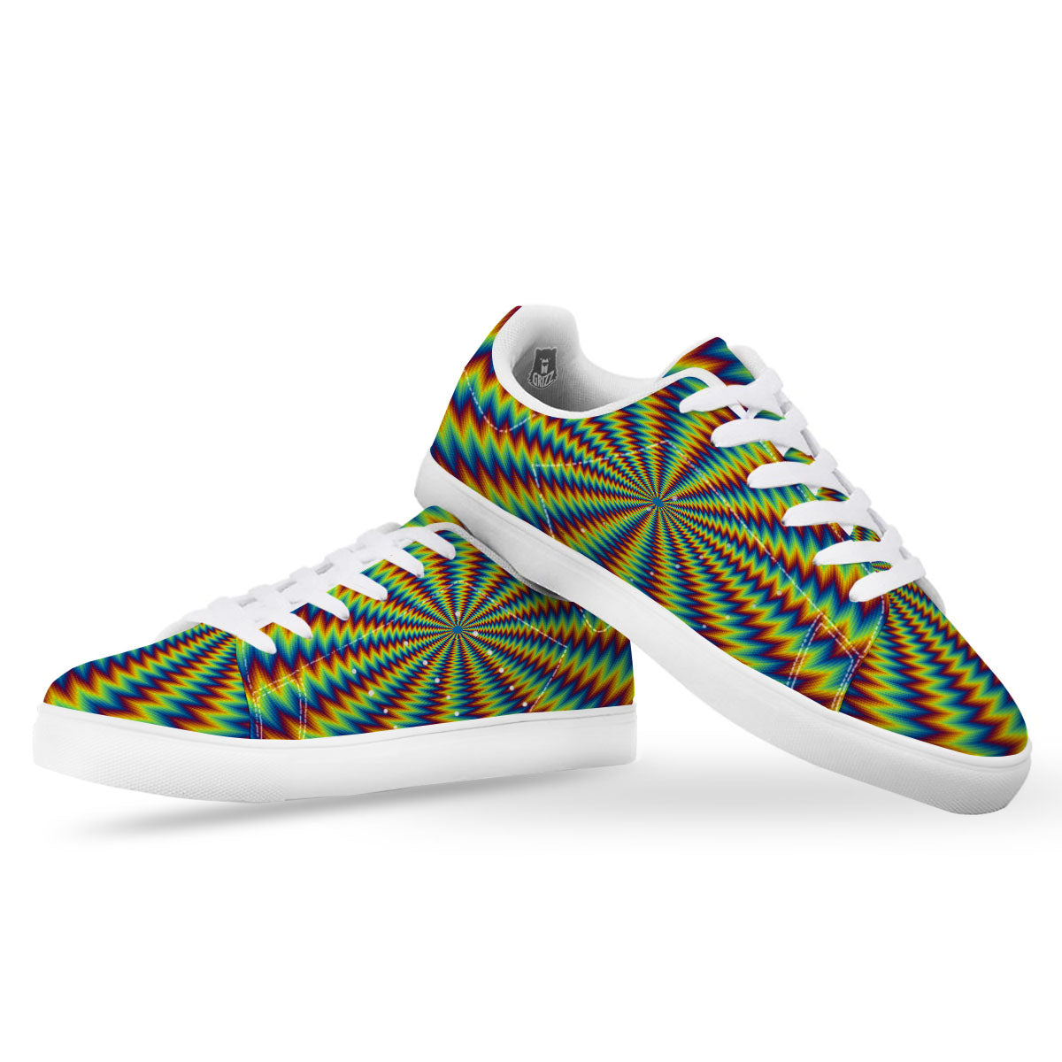 Trippy Psychedelic Rainbow Print White Low Top Sneakers-grizzshop