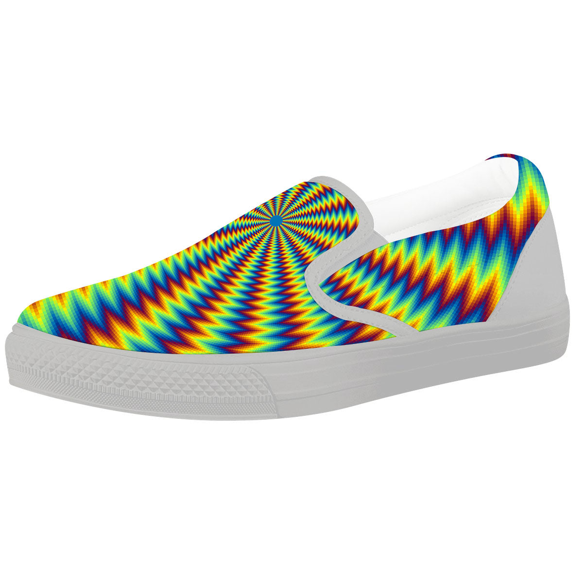 Trippy Psychedelic Rainbow Print White Slip On Shoes-grizzshop