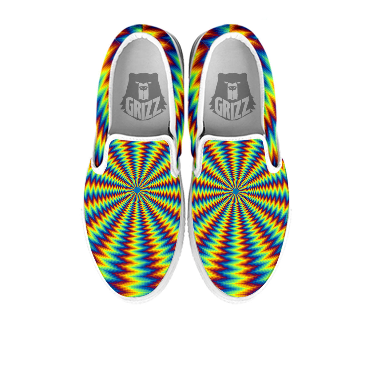 Trippy Psychedelic Rainbow Print White Slip On Shoes-grizzshop