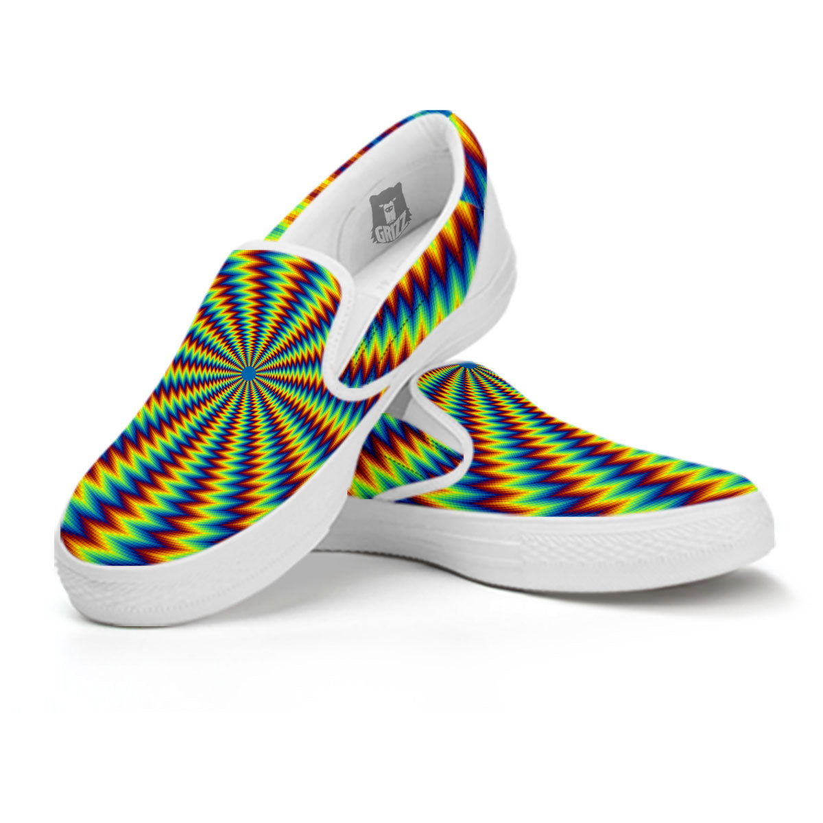 Trippy Psychedelic Rainbow Print White Slip On Shoes-grizzshop