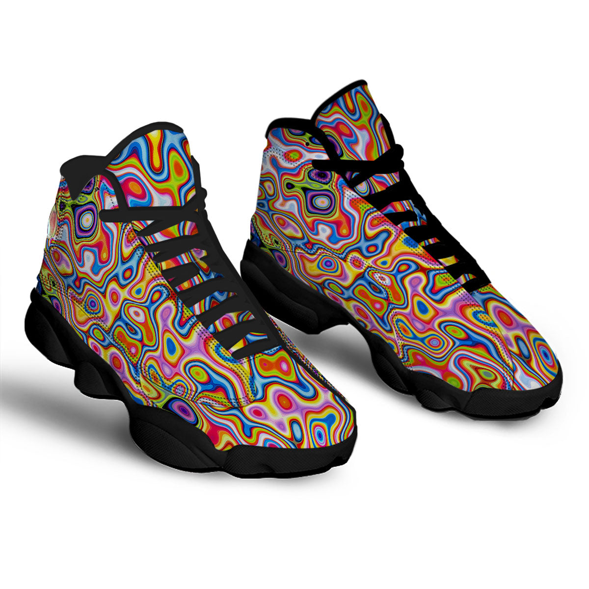 Trippy Rainbow Psychedelic Print Black Basketball Shoes-grizzshop