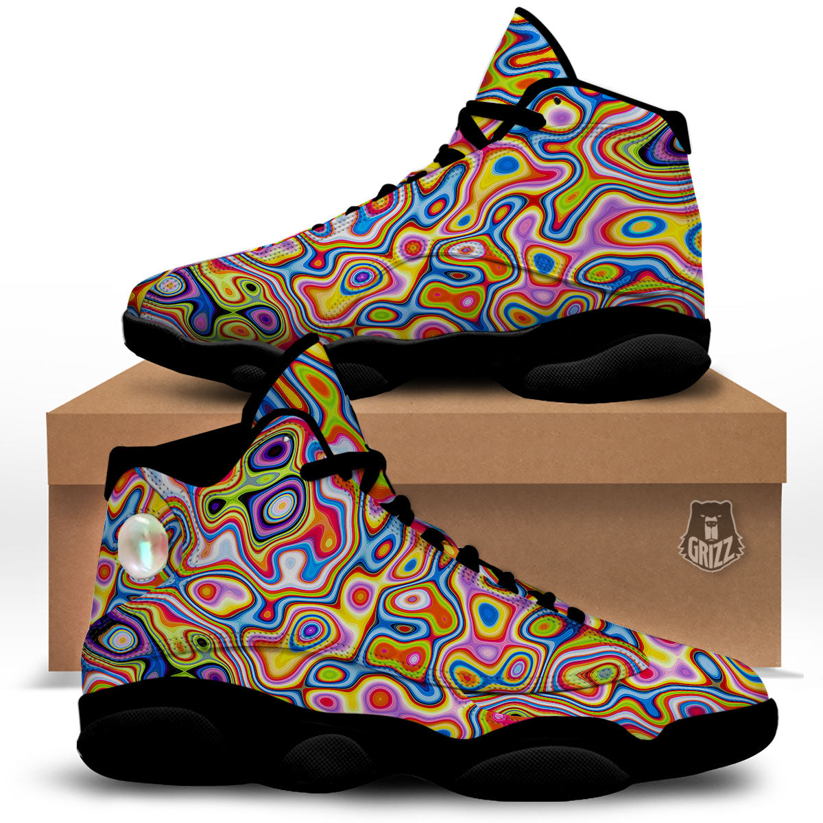 Trippy Rainbow Psychedelic Print Black Basketball Shoes-grizzshop