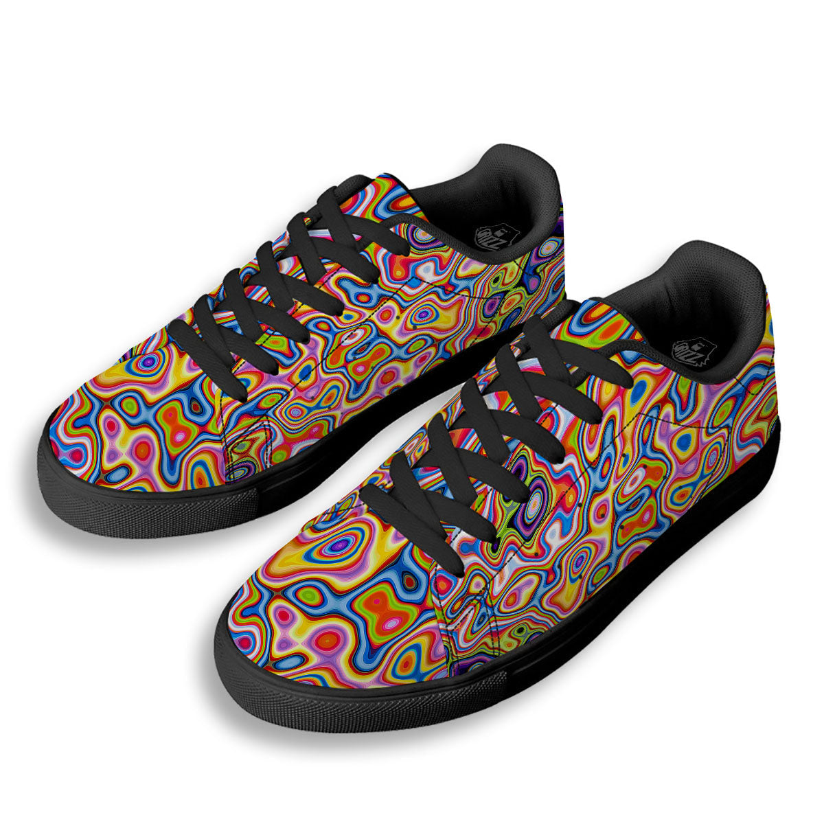 Trippy Rainbow Psychedelic Print Black Low Top Sneakers-grizzshop