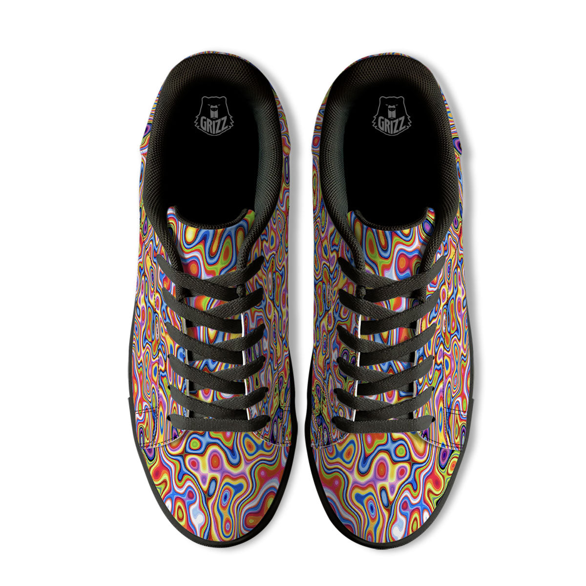 Trippy Rainbow Psychedelic Print Black Low Top Sneakers-grizzshop
