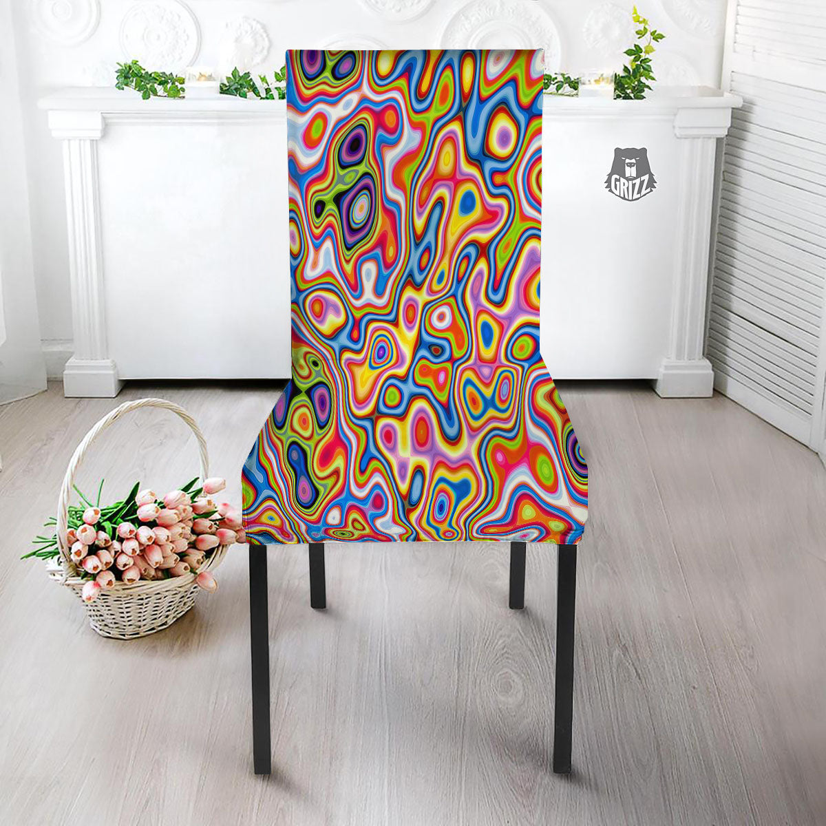 Trippy Rainbow Psychedelic Print Dining Chair Slipcover-grizzshop