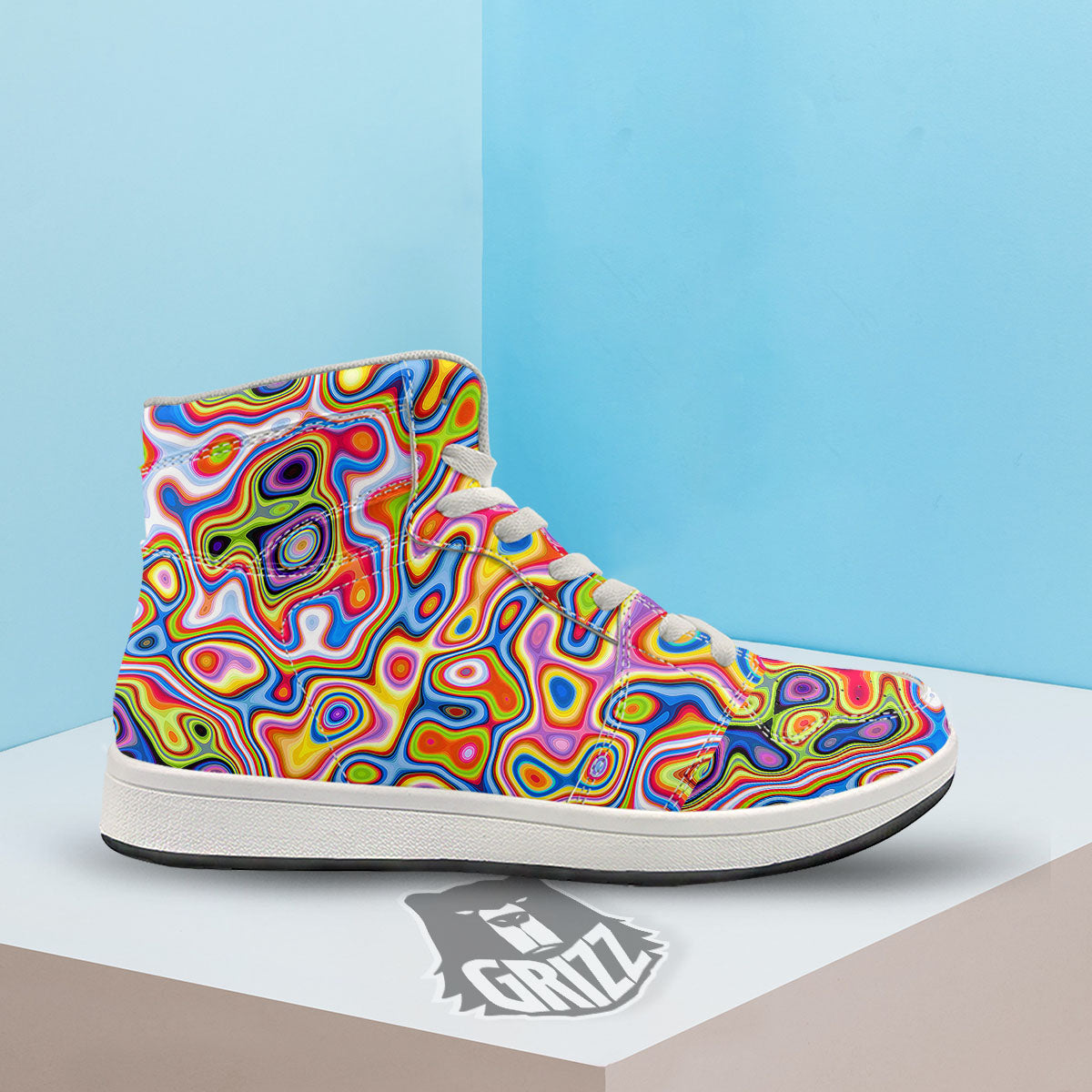 Trippy Rainbow Psychedelic Print High Top Sneakers-grizzshop