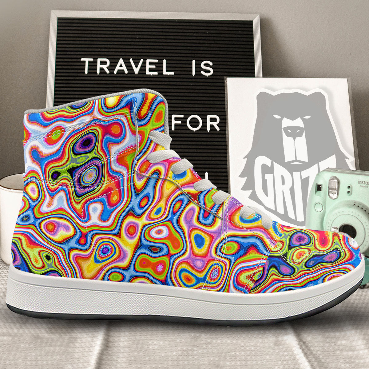 Trippy Rainbow Psychedelic Print High Top Sneakers-grizzshop