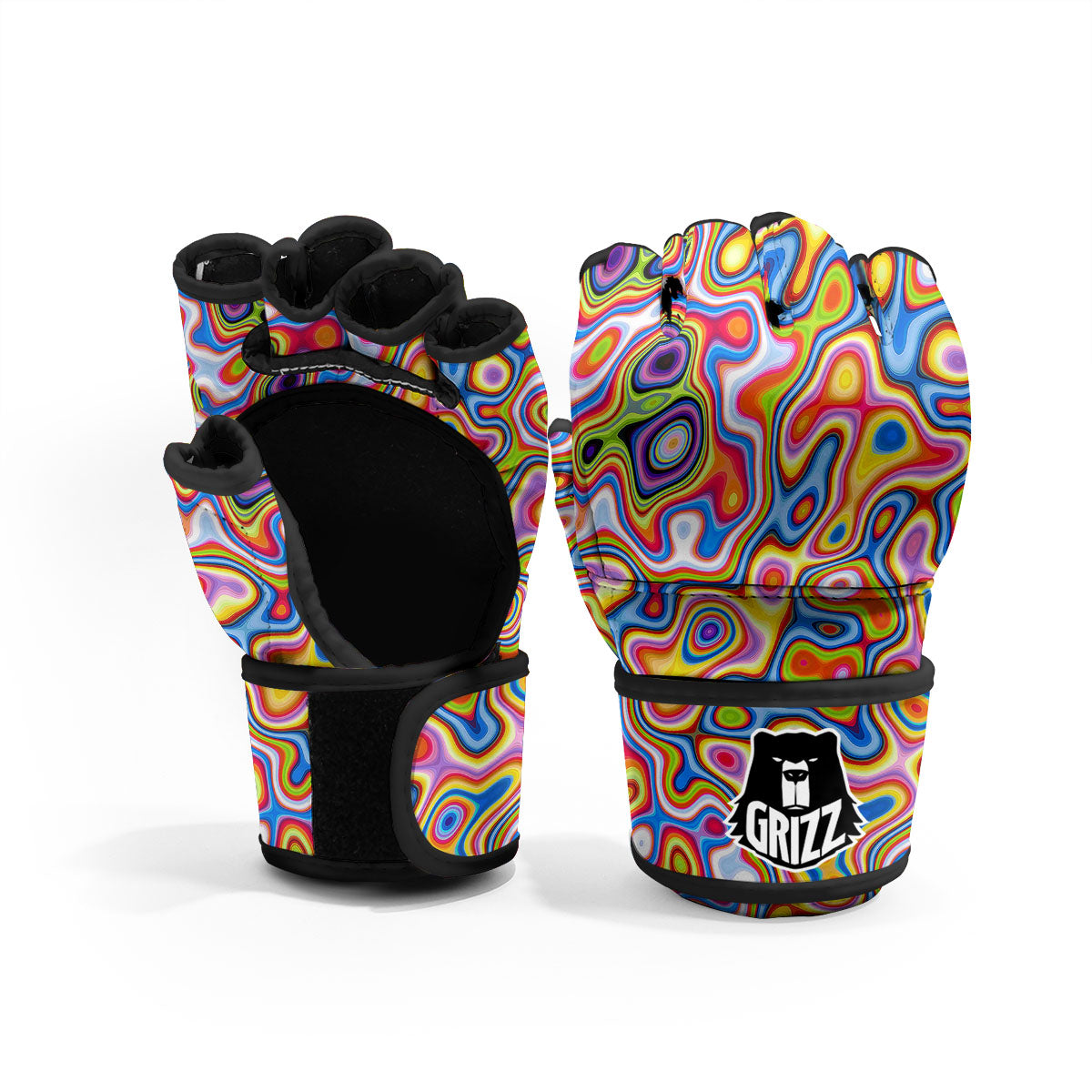 Trippy Rainbow Psychedelic Print MMA Gloves-grizzshop