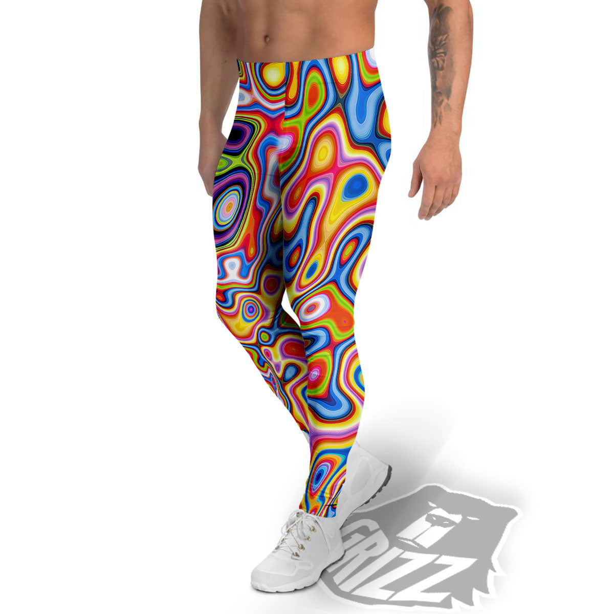 Trippy Rainbow Psychedelic Print Men's Leggings-grizzshop