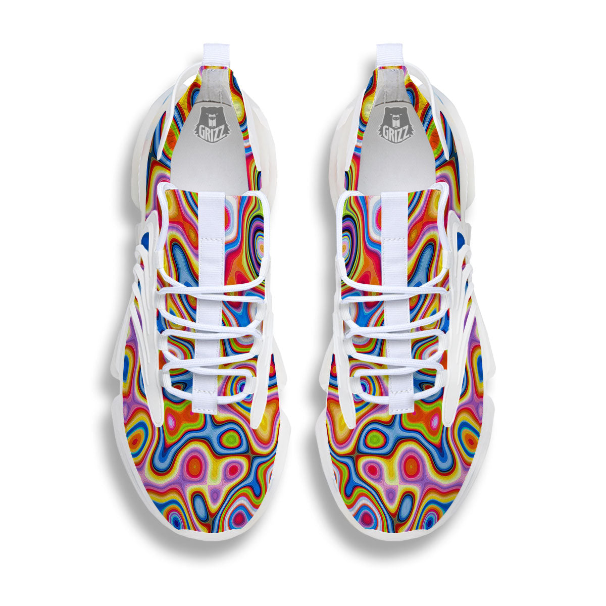 Trippy Rainbow Psychedelic Print White Gym Shoes-grizzshop