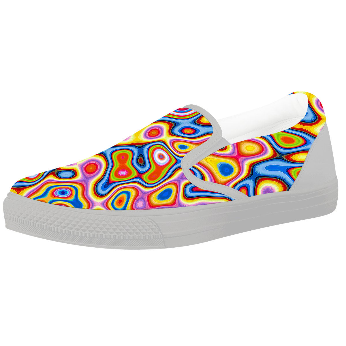 Trippy Rainbow Psychedelic Print White Slip On Shoes-grizzshop