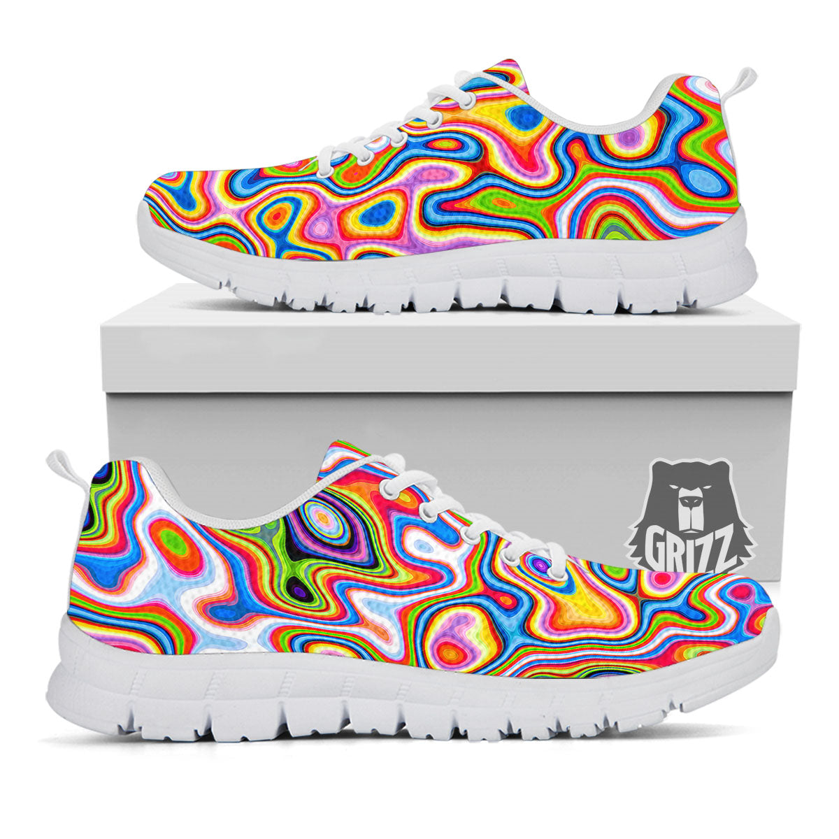 Trippy Rainbow Psychedelic Print White Sneaker-grizzshop