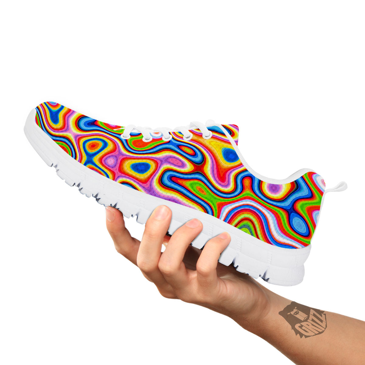 Trippy Rainbow Psychedelic Print White Sneaker-grizzshop