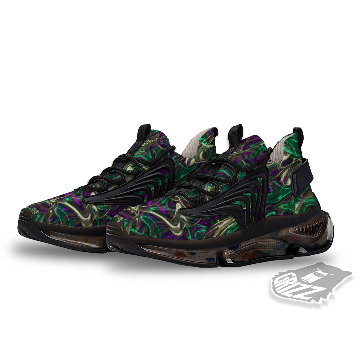 Trippy Smoke Psychedelic Print Black Gym Shoes-grizzshop