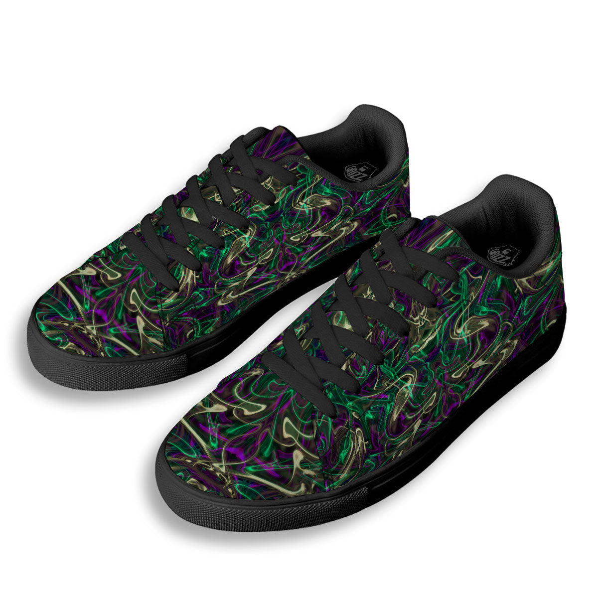 Trippy Smoke Psychedelic Print Black Low Top Sneakers-grizzshop