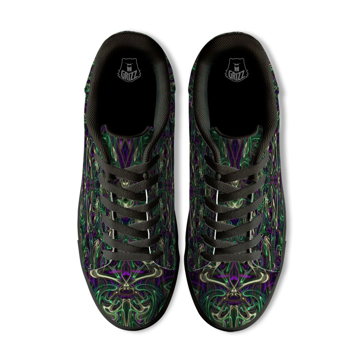Trippy Smoke Psychedelic Print Black Low Top Sneakers-grizzshop