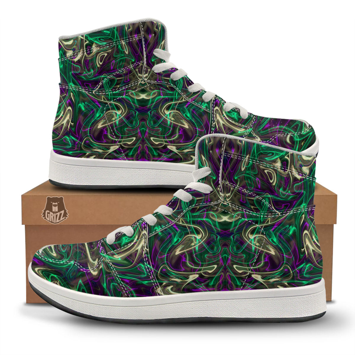 Trippy Smoke Psychedelic Print High Top Sneakers-grizzshop