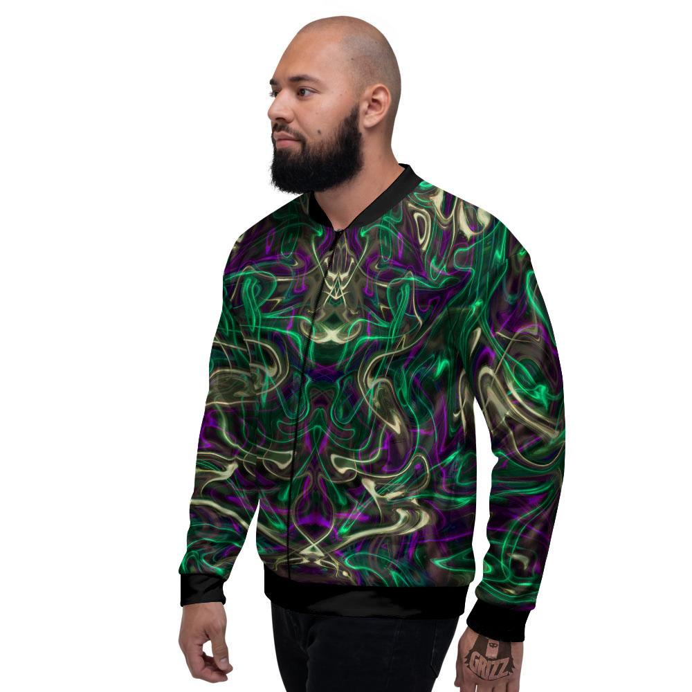 Trippy Smoke Psychedelic Print Men's Bomber Jacket-grizzshop