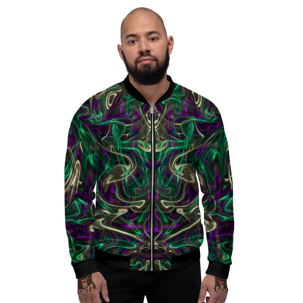 Trippy Smoke Psychedelic Print Men's Bomber Jacket-grizzshop