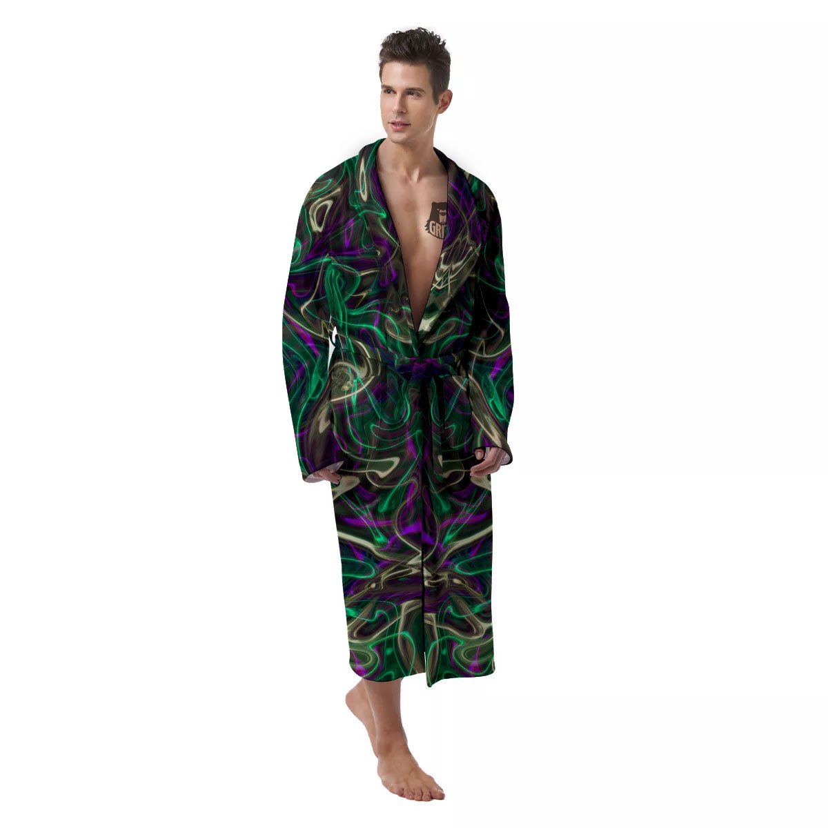 Trippy Smoke Psychedelic Print Men's Robe-grizzshop