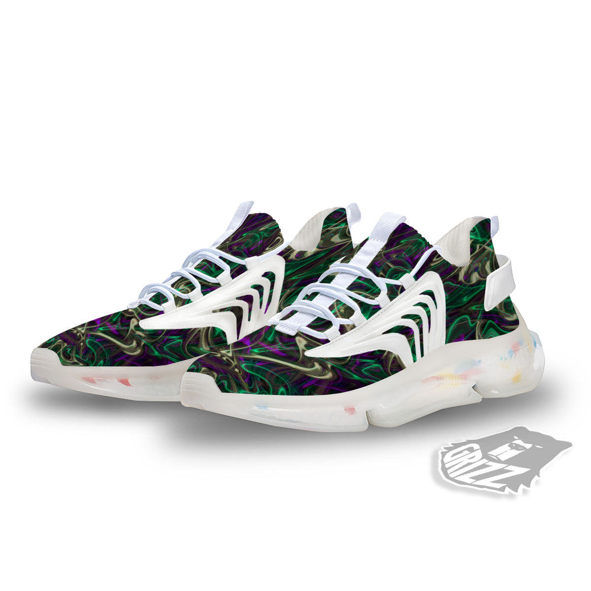 Trippy Smoke Psychedelic Print White Gym Shoes-grizzshop