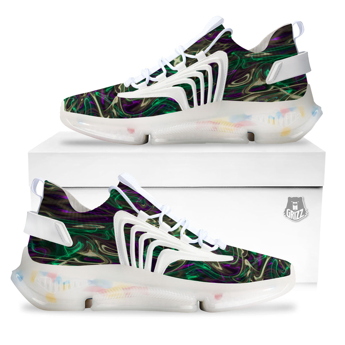 Trippy Smoke Psychedelic Print White Gym Shoes-grizzshop