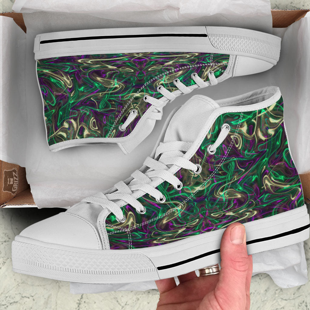 Trippy Smoke Psychedelic Print White High Top Shoes-grizzshop