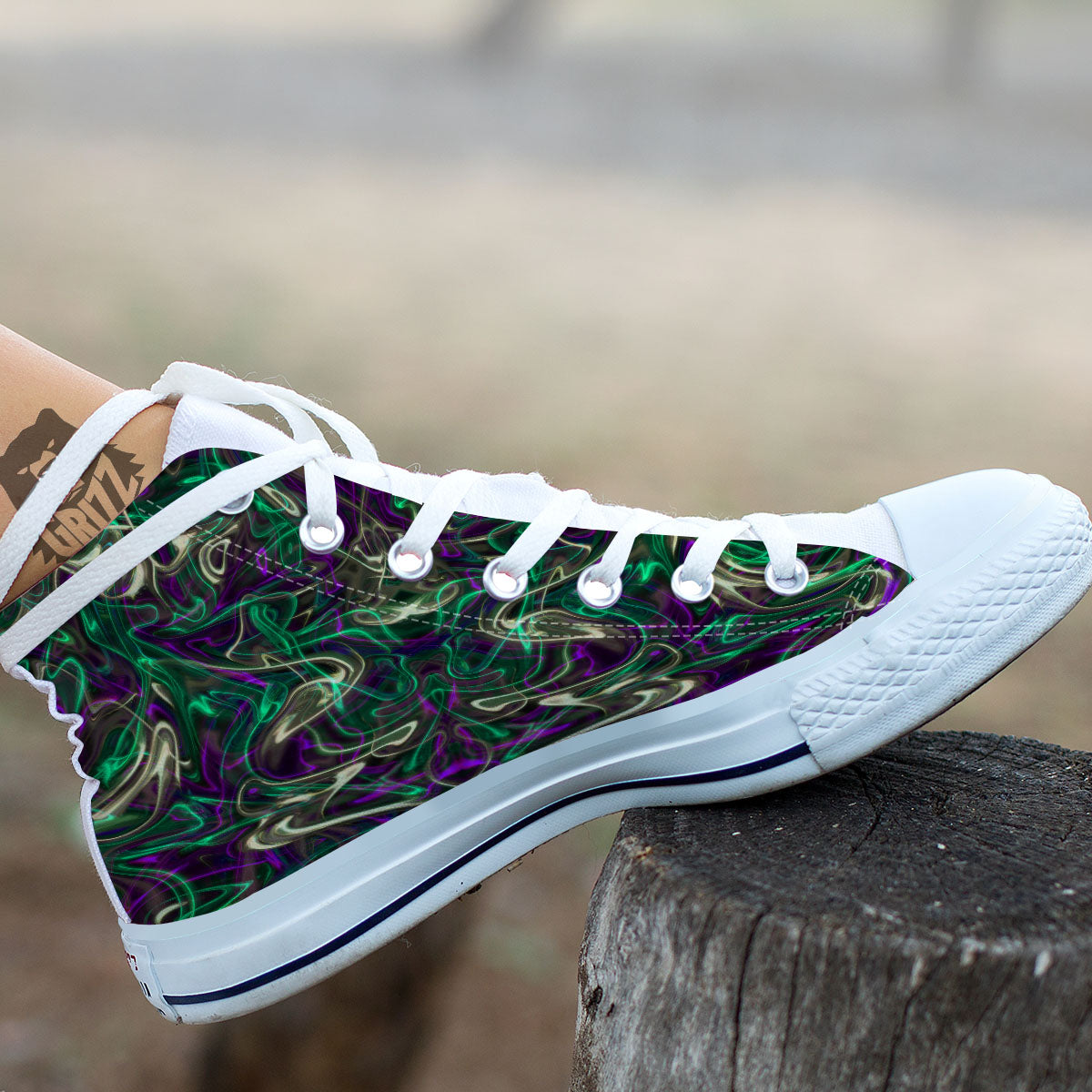 Trippy Smoke Psychedelic Print White High Top Shoes-grizzshop