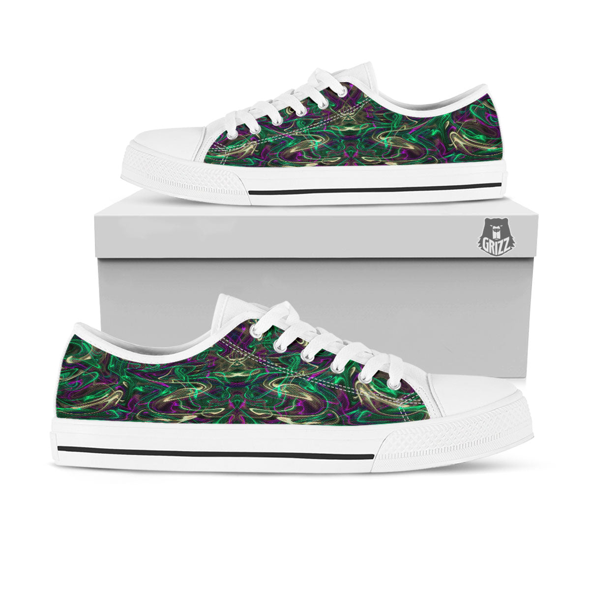 Trippy Smoke Psychedelic Print White Low Top Shoes-grizzshop