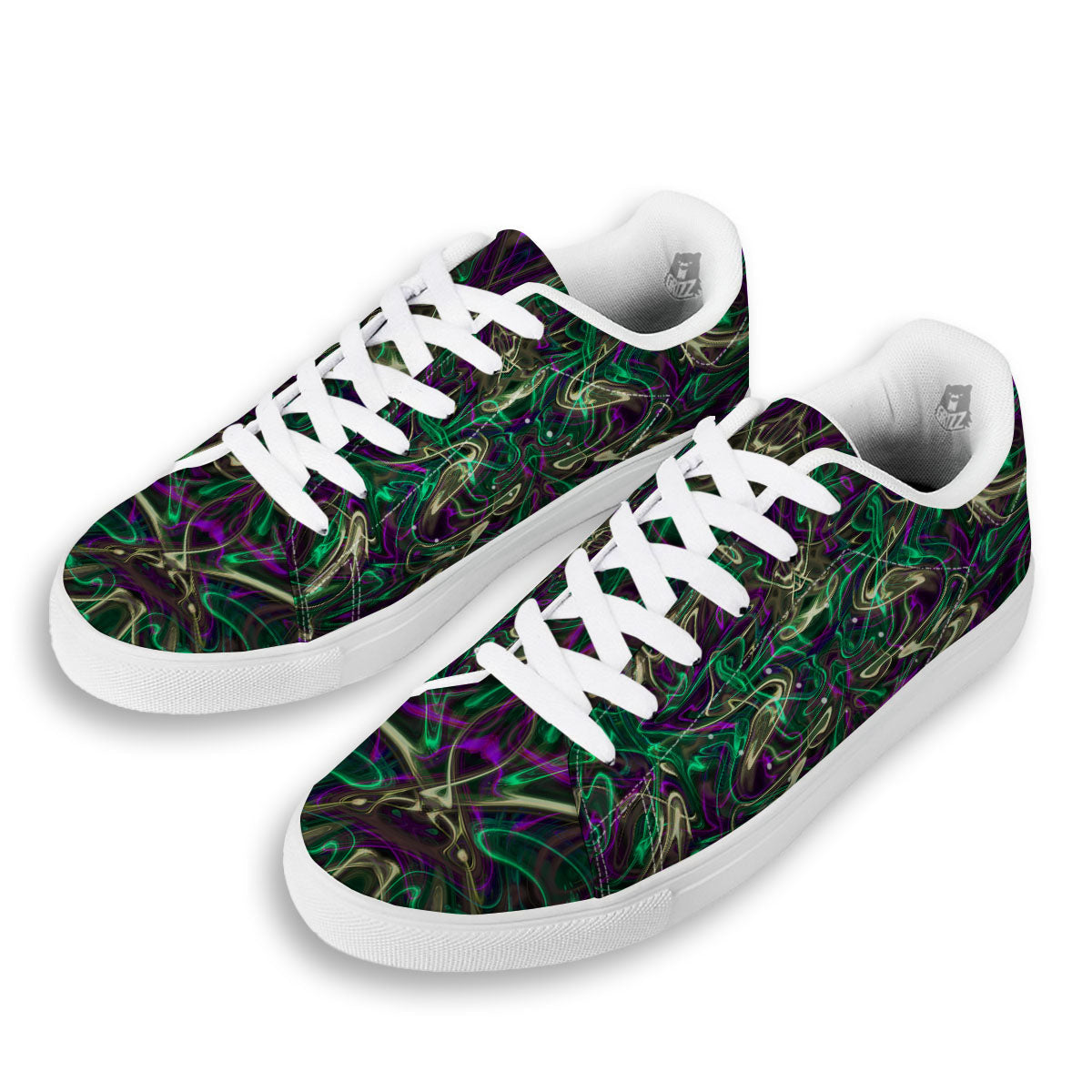Trippy Smoke Psychedelic Print White Low Top Sneakers-grizzshop