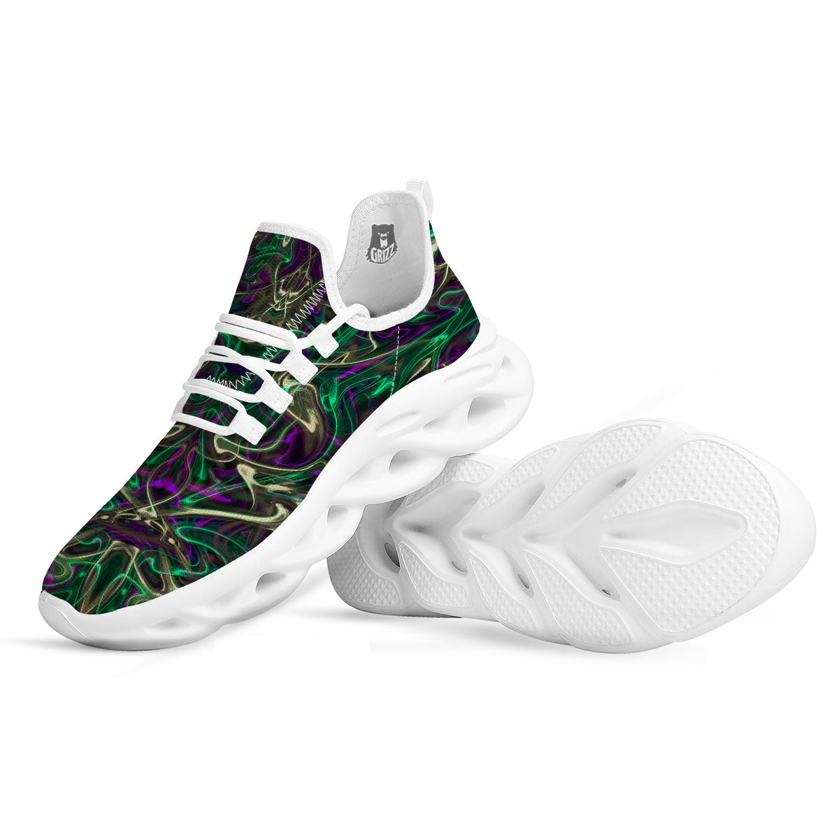 Trippy Smoke Psychedelic Print White Running Shoes-grizzshop
