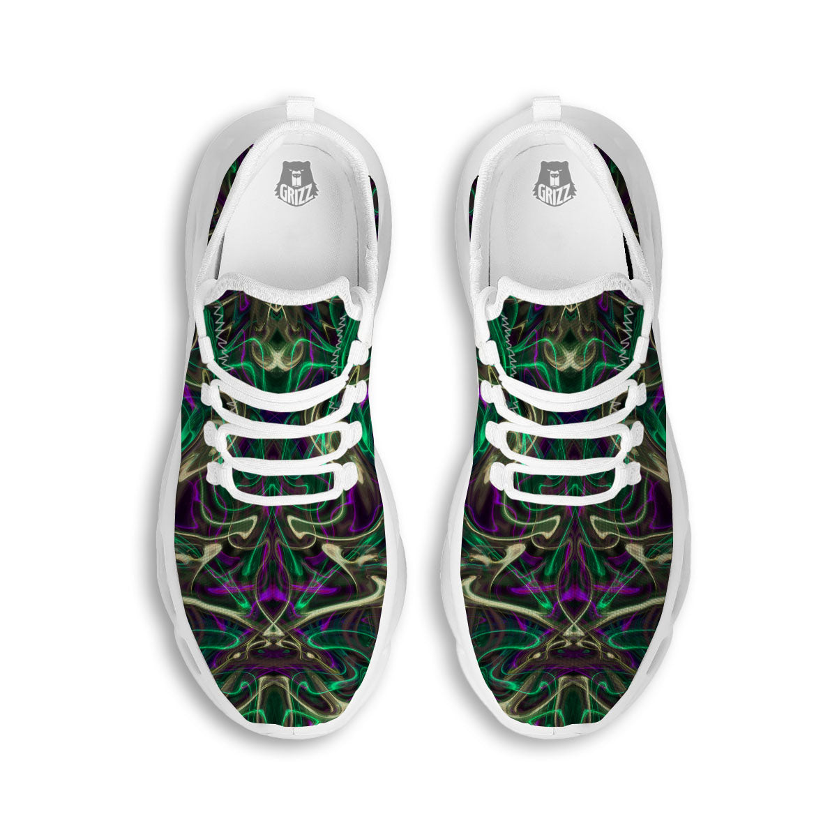 Trippy Smoke Psychedelic Print White Running Shoes-grizzshop
