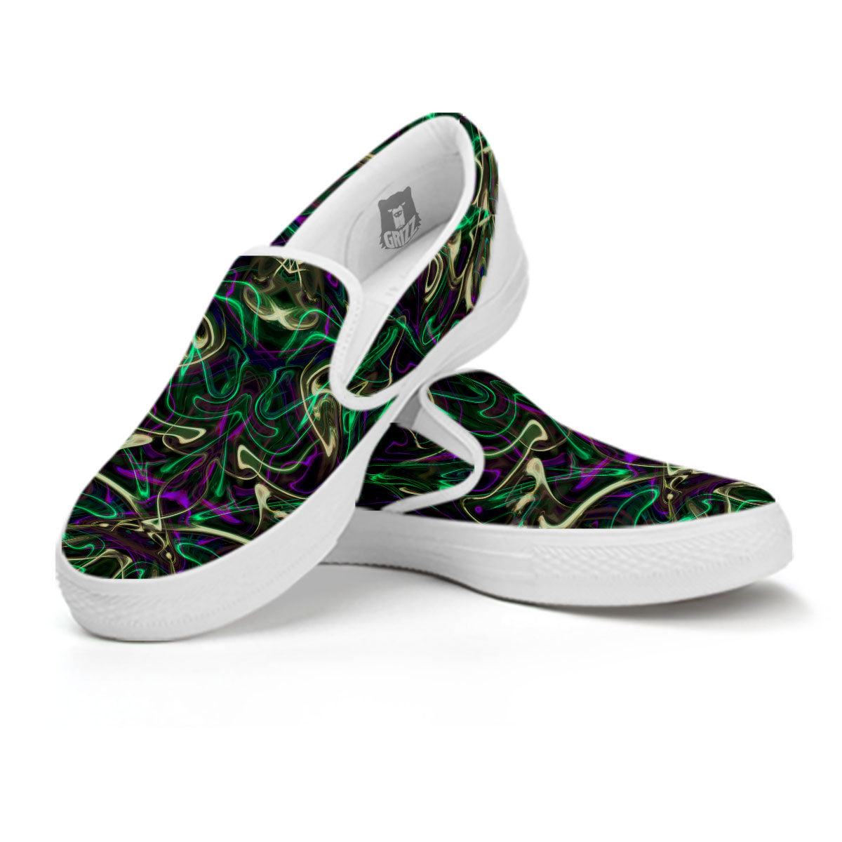 Trippy Smoke Psychedelic Print White Slip On Shoes-grizzshop