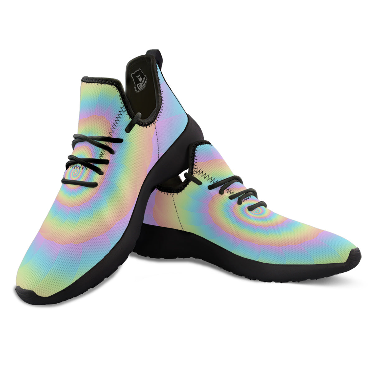 Trippy Spiral Colorful Print Black Athletic Shoes-grizzshop