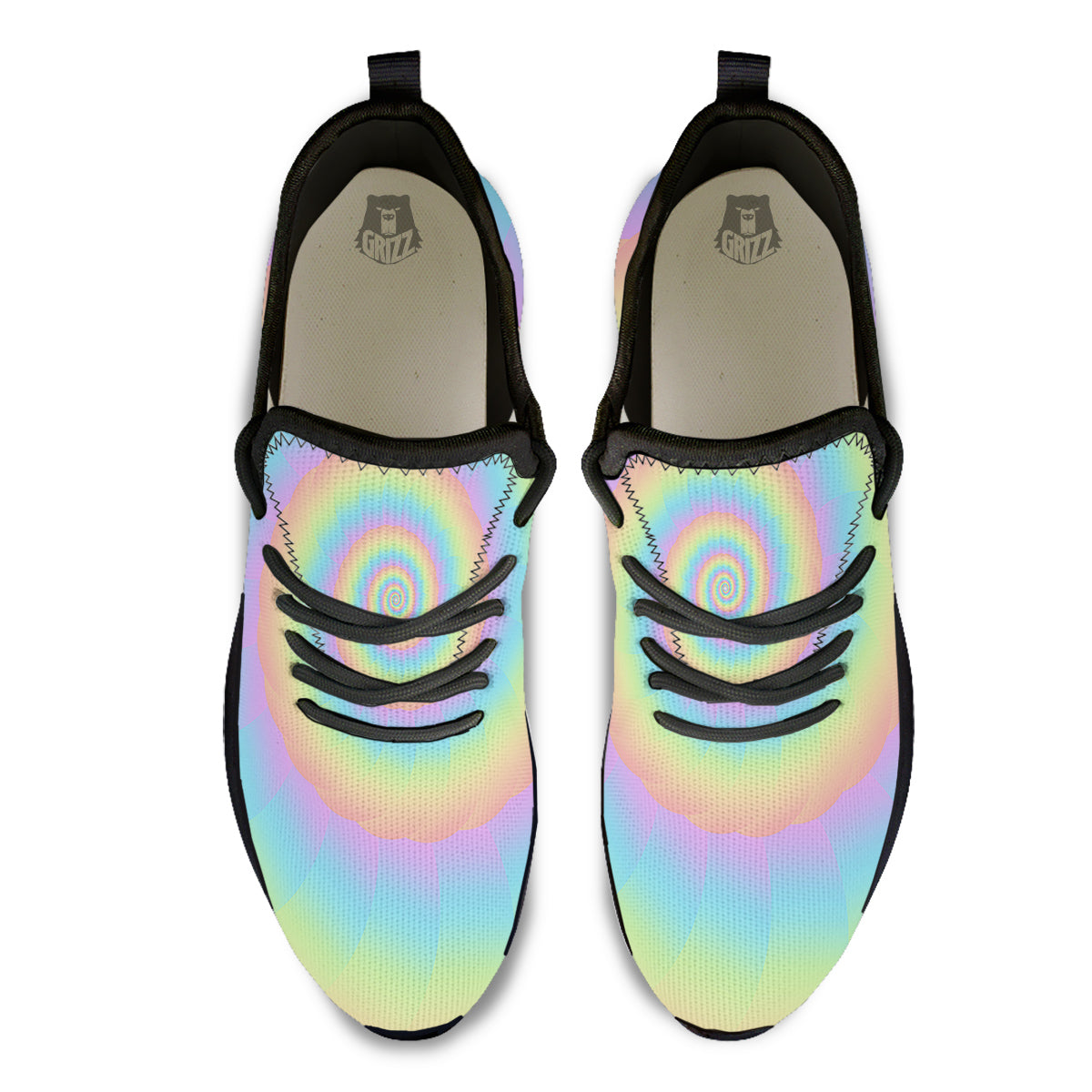Trippy Spiral Colorful Print Black Athletic Shoes-grizzshop