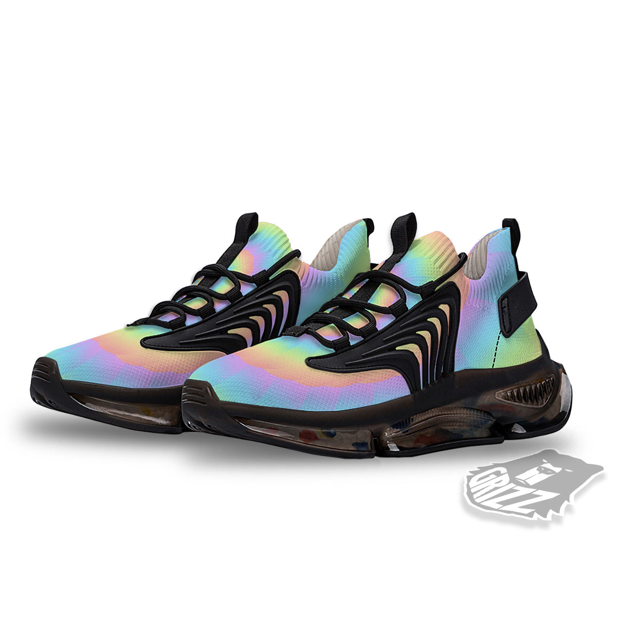 Trippy Spiral Colorful Print Black Gym Shoes-grizzshop