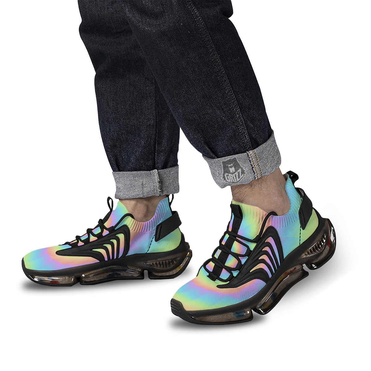 Trippy Spiral Colorful Print Black Gym Shoes-grizzshop