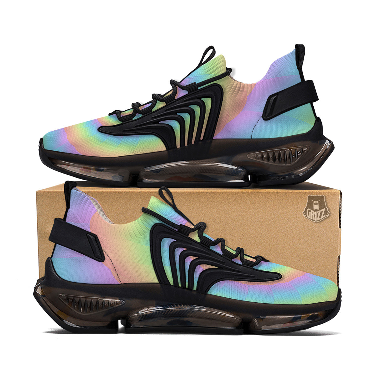 Trippy Spiral Colorful Print Black Gym Shoes-grizzshop