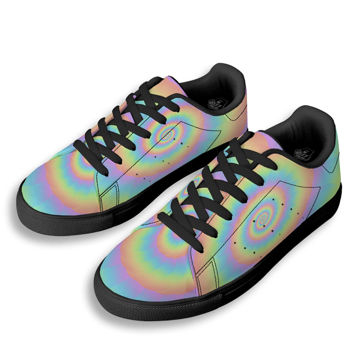 Trippy Spiral Colorful Print Black Low Top Sneakers-grizzshop