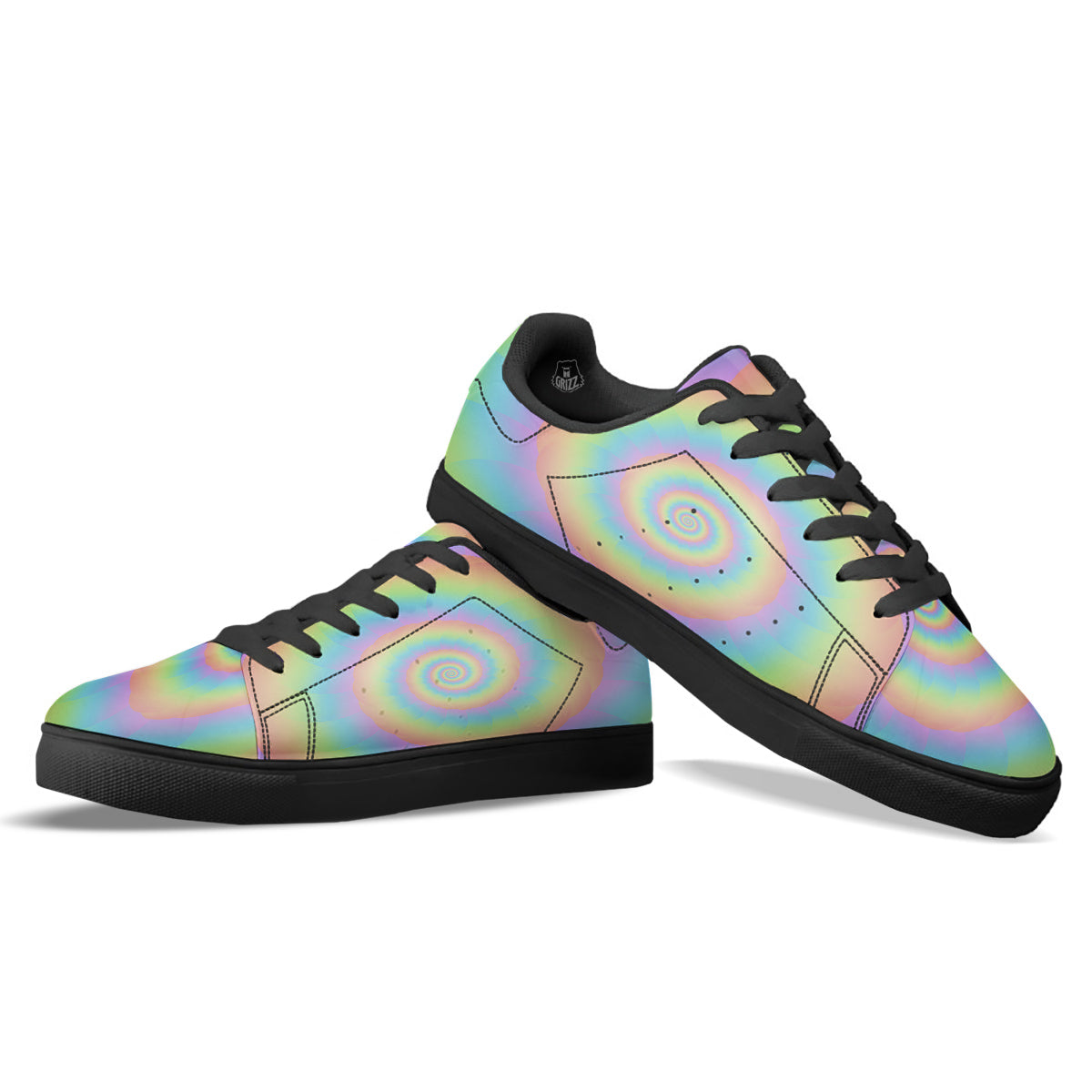 Trippy Spiral Colorful Print Black Low Top Sneakers-grizzshop