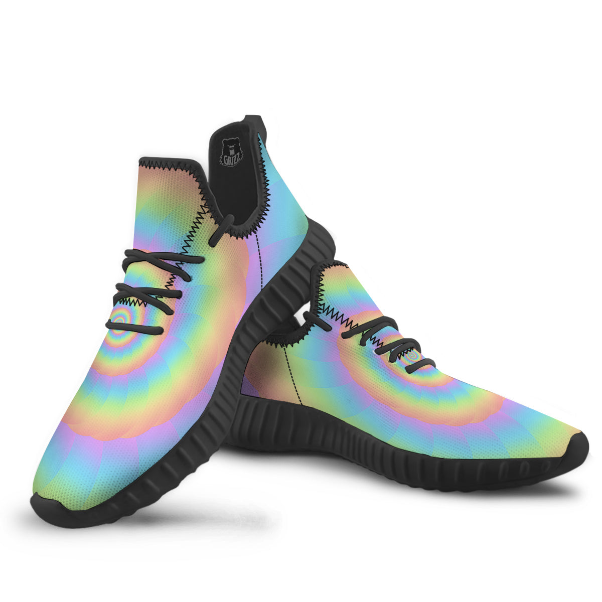 Trippy Spiral Colorful Print Black Walking Shoes-grizzshop