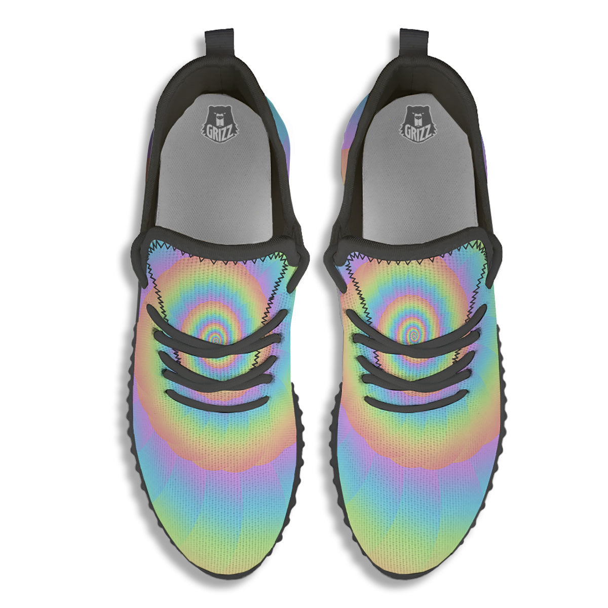 Trippy Spiral Colorful Print Black Walking Shoes-grizzshop