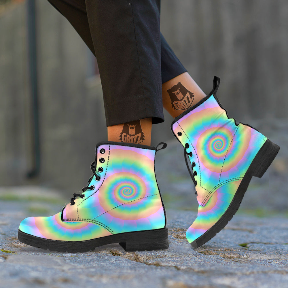Trippy Spiral Colorful Print Leather Boots-grizzshop