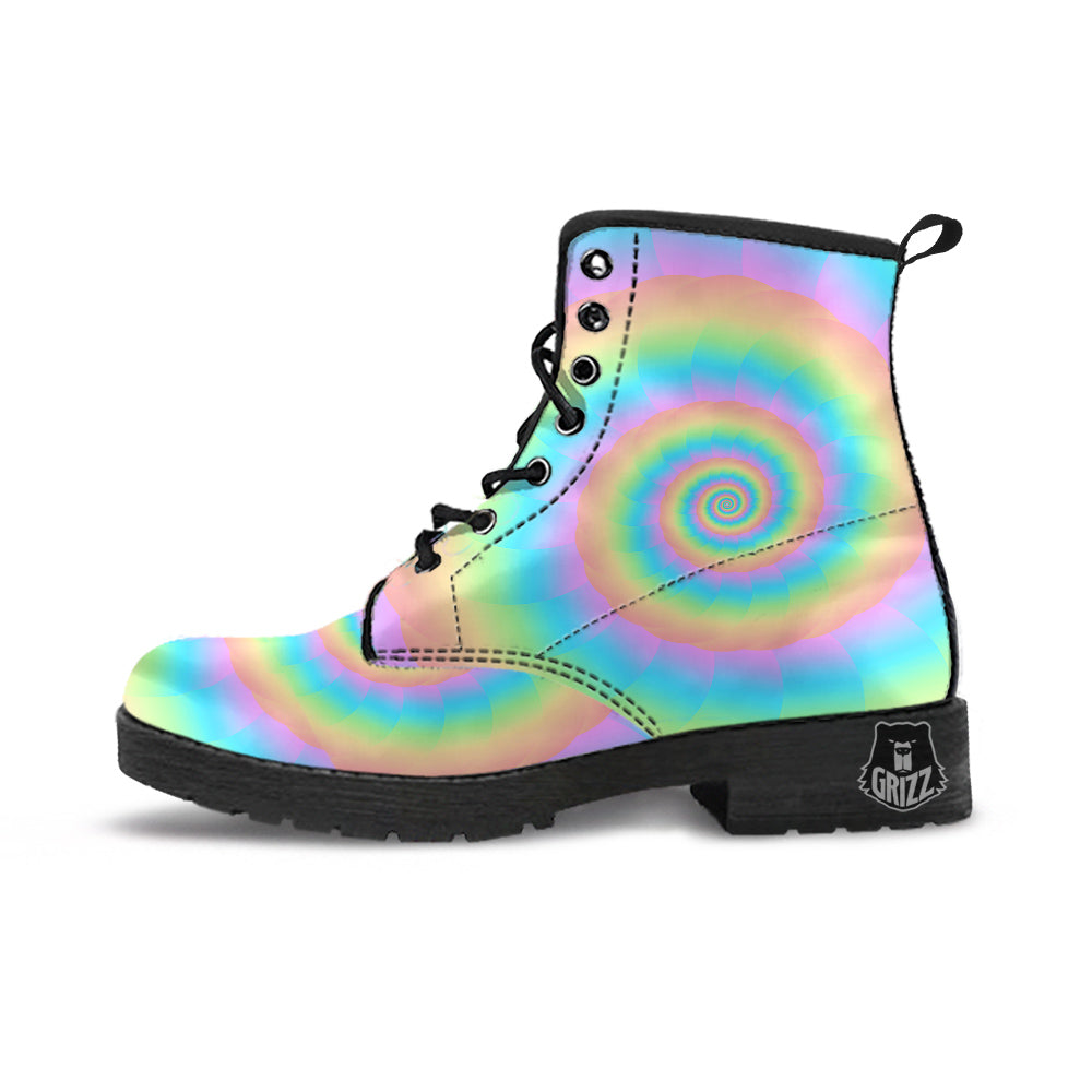 Trippy Spiral Colorful Print Leather Boots-grizzshop