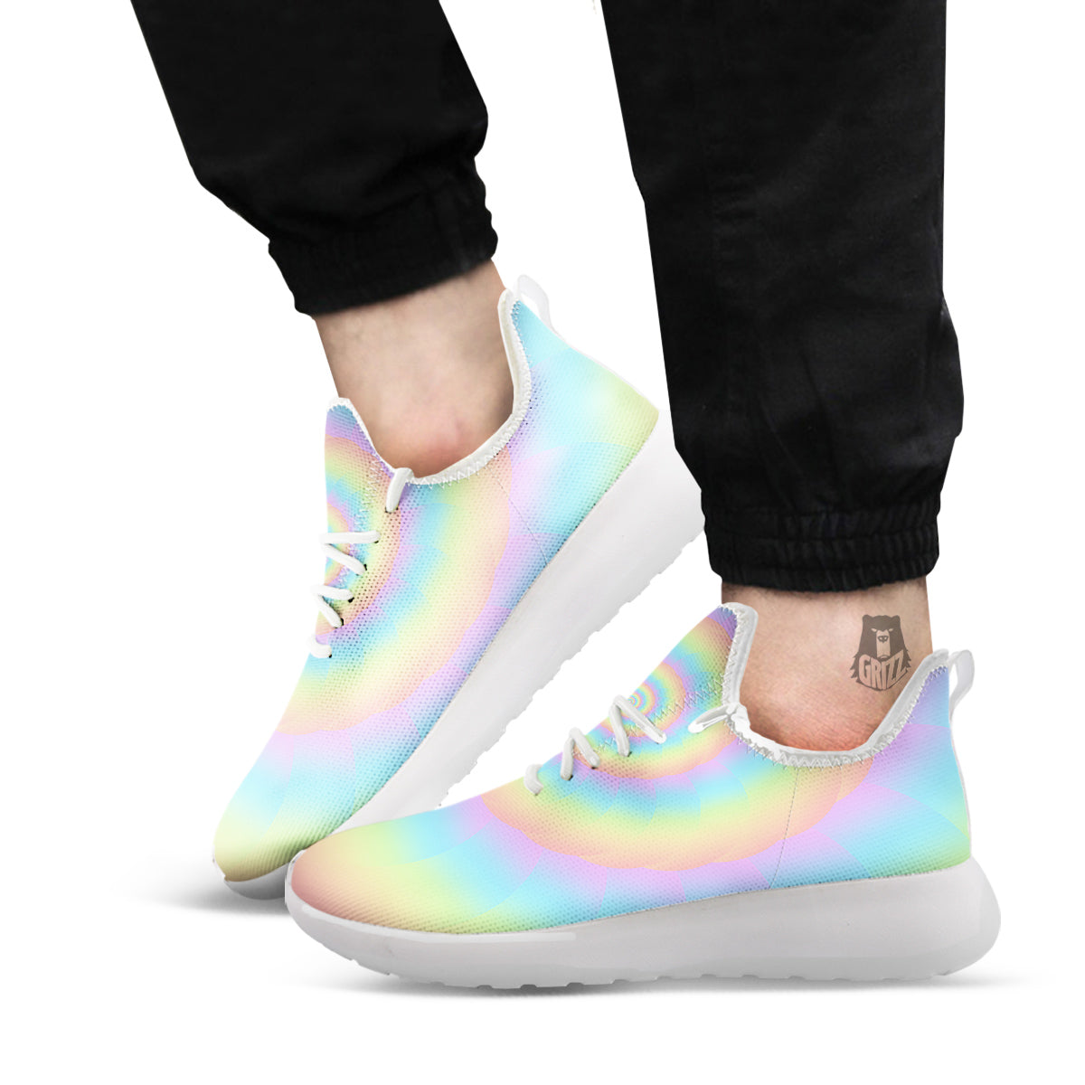 Trippy Spiral Colorful Print White Athletic Shoes-grizzshop