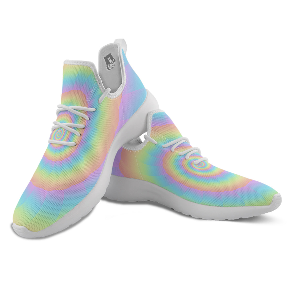 Trippy Spiral Colorful Print White Athletic Shoes-grizzshop