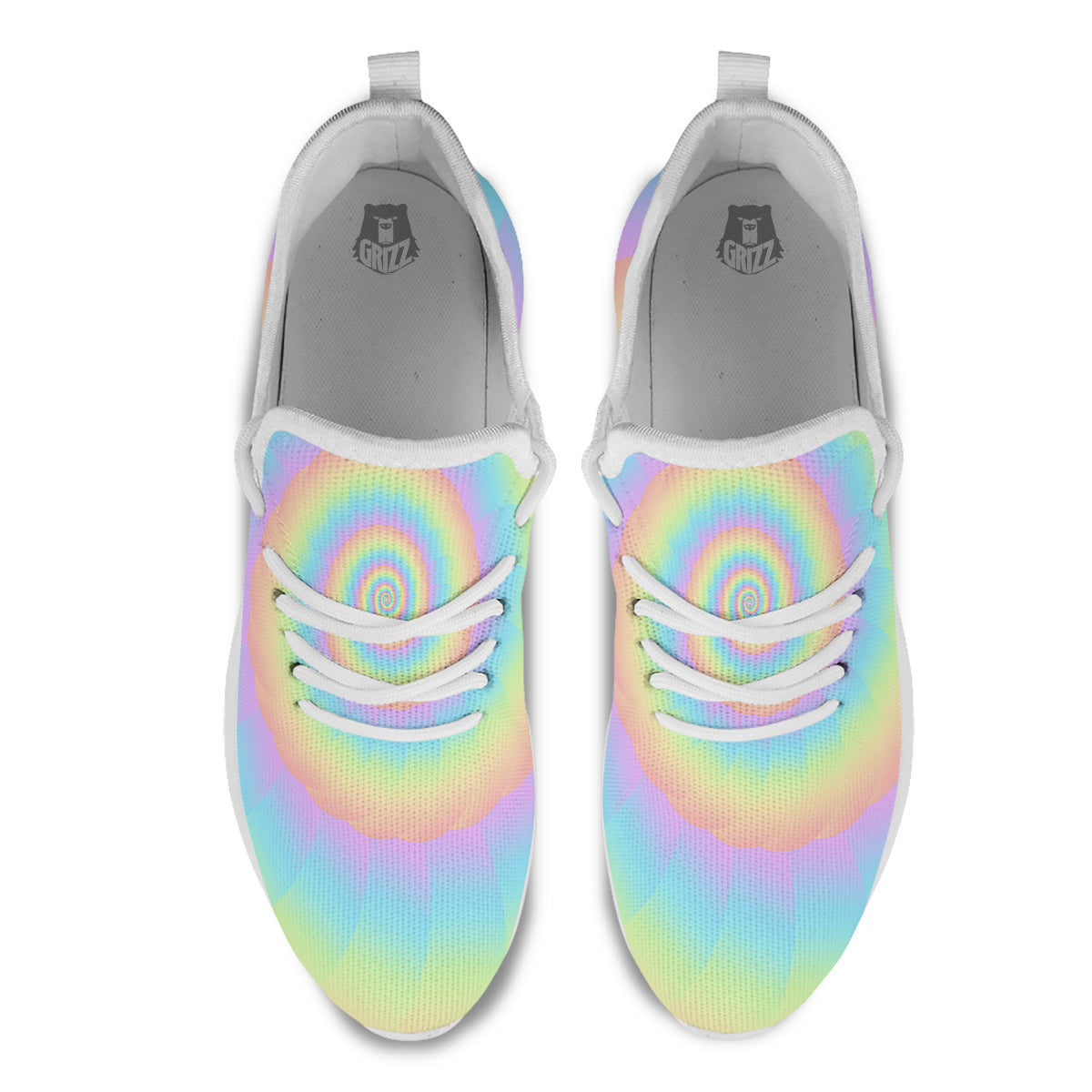 Trippy Spiral Colorful Print White Athletic Shoes-grizzshop