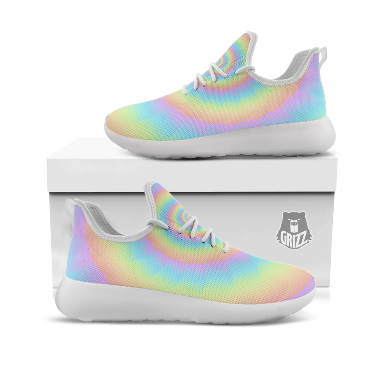 Trippy Spiral Colorful Print White Athletic Shoes-grizzshop