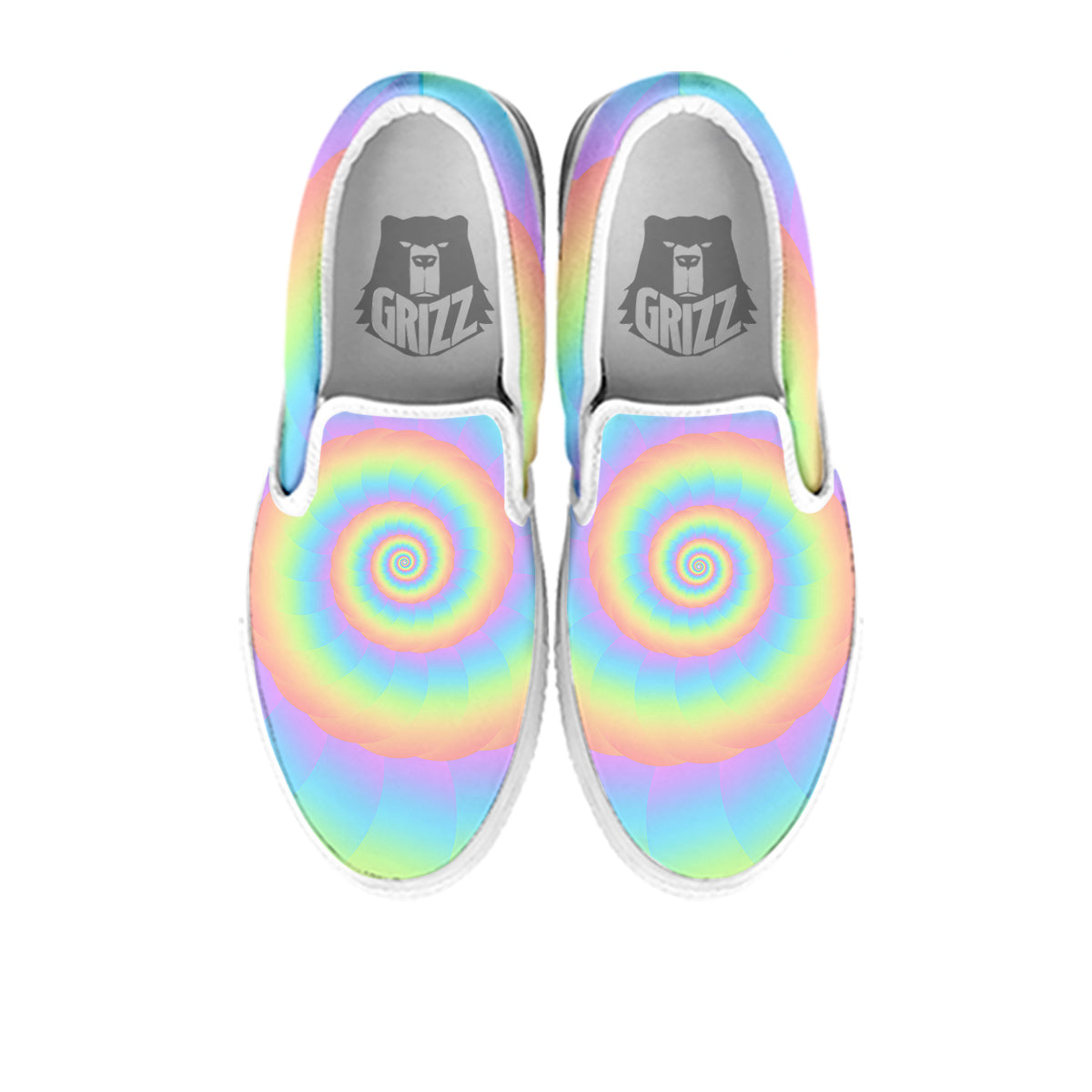 Trippy Spiral Colorful Print White Slip On Shoes-grizzshop