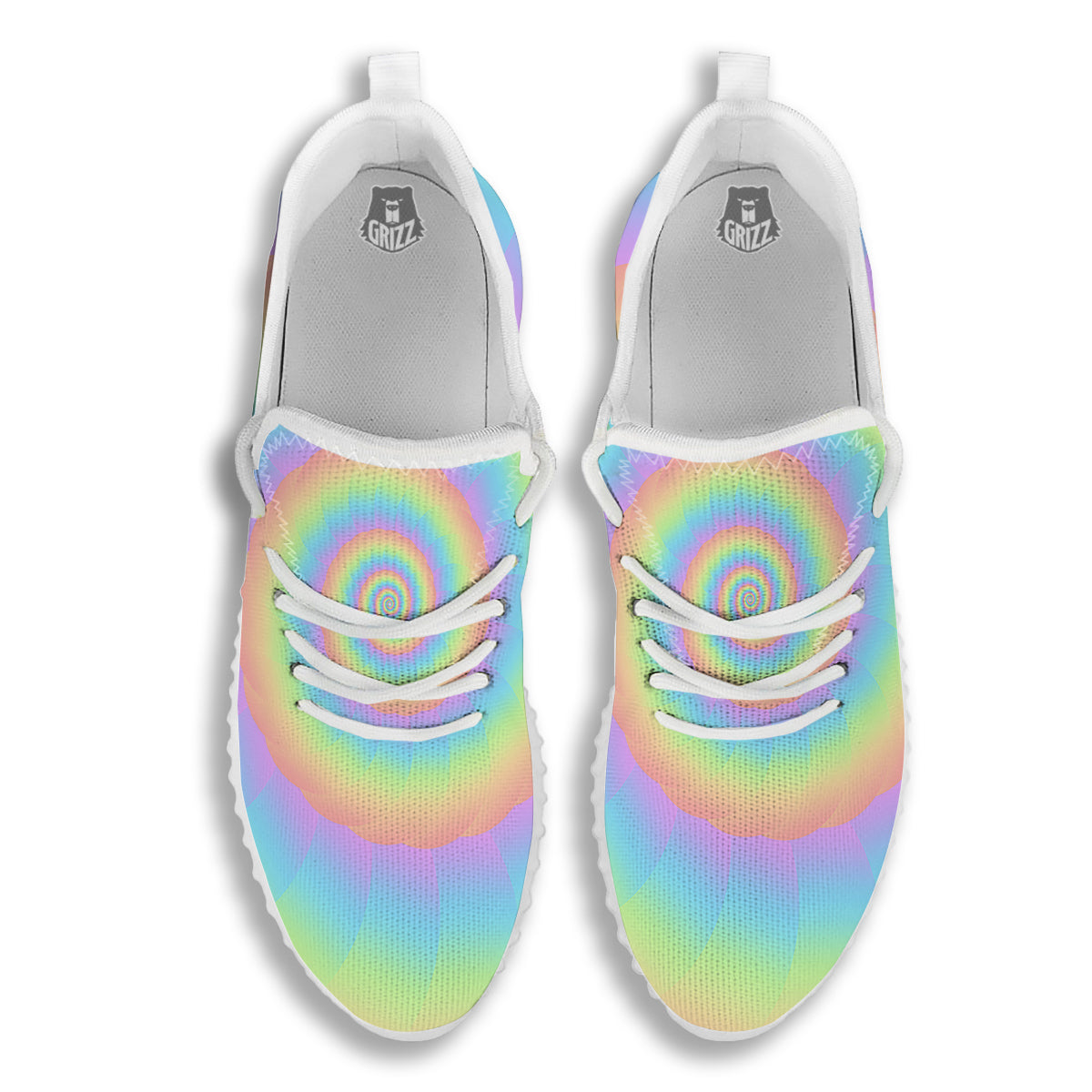 Trippy Spiral Colorful Print White Walking Shoes-grizzshop